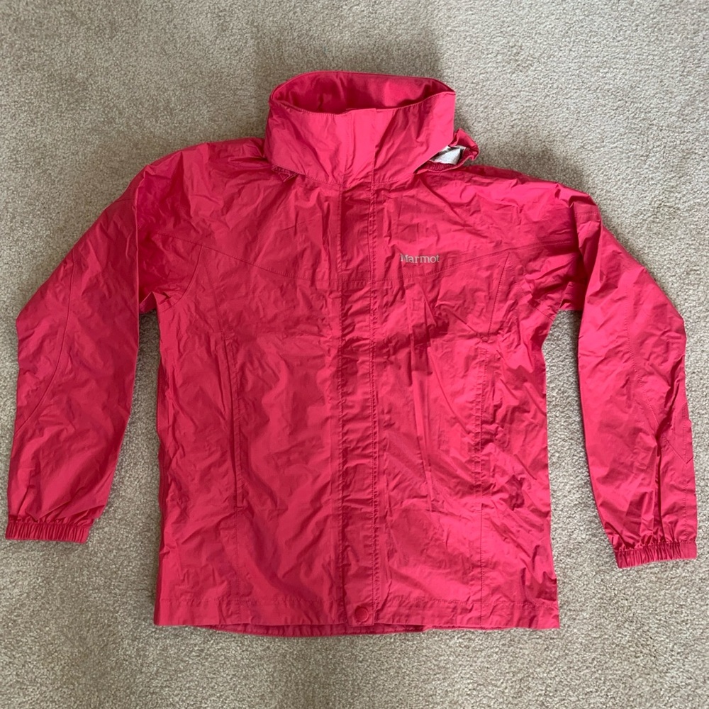 Marmot Girls Rain Jacket Size Large Bright Pink Great Condition!